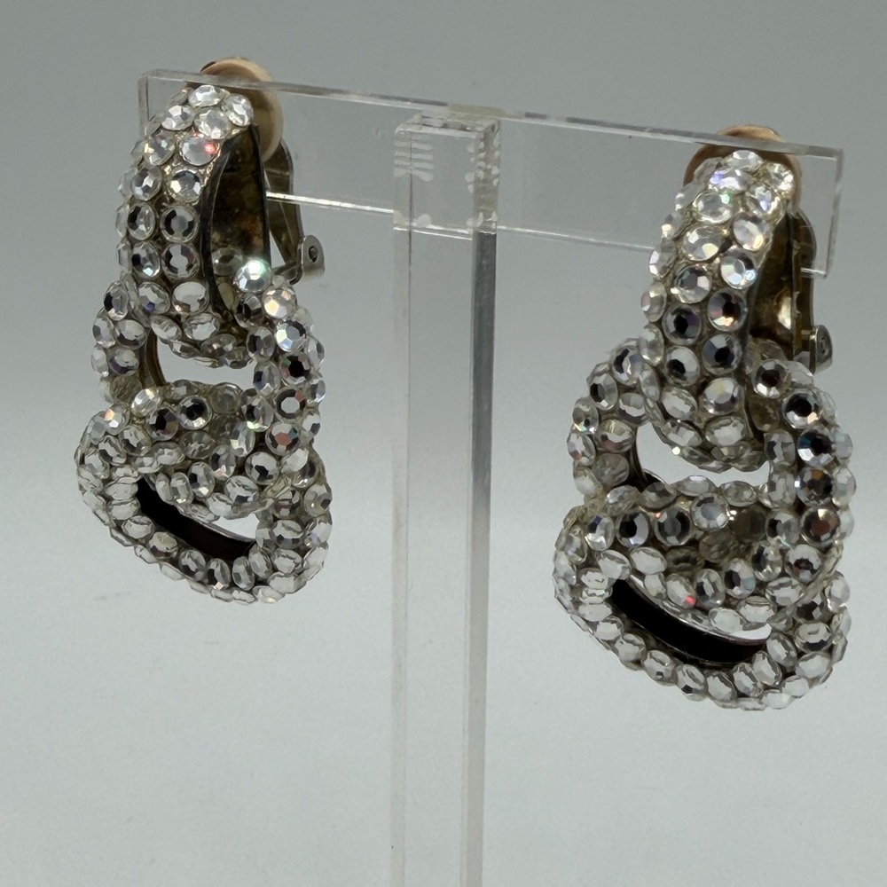 Crystal-Embellished Interlocking Dangling Hoop St… - image 2